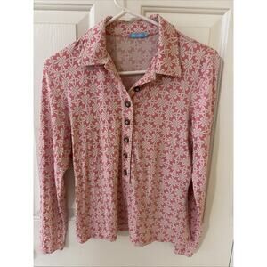 J. McLaughlin Long Sleeve Woman’s Polo Shirt In Pink And White Size Small